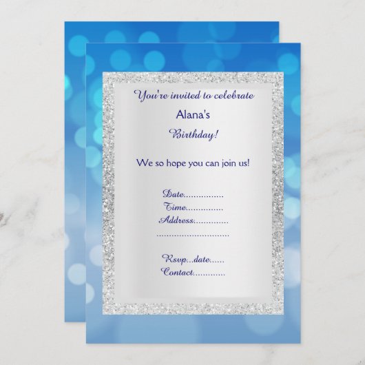BLUE Silver classique INVITATION PARTI (Devant / Derrière)