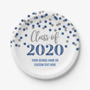 Blue Silver Confetti Afstuderen 2020 Papieren Bordje