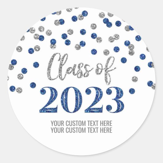 Blue Silver Confetti Afstuderen 2023 Ronde Sticker (Voorkant)