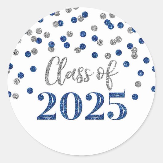 Blue Silver Confetti Afstuderen 2025 Ronde Sticker (Voorkant)