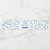 Blue Silver Confetti Custom Happy New Year Waterfles Etiket (Enkel label)