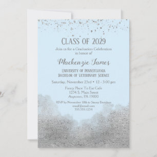 Blue Silver Confetti Graduation Party Invitation Kaart