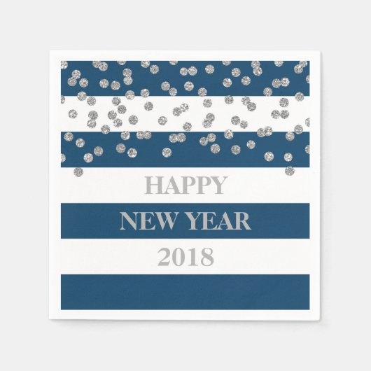 Blue Silver Confetti Happy New Year Napkins Servetten (Voorkant)