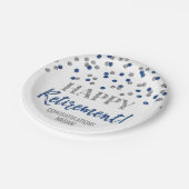Blue Silver Confetti Happy Retirement Papieren Bordje (Gekanteld)