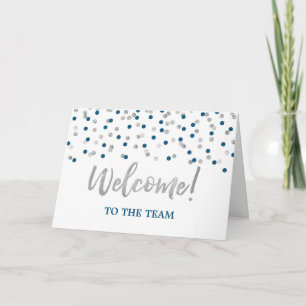 Blue Silver Confetti Medewerker Welkom bij het tea Kaart