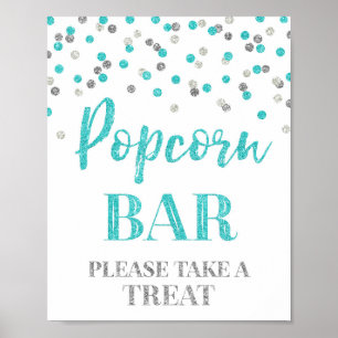 Blue Silver Confetti Popcorn Bar Teken Poster