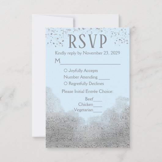 Blue Silver Confetti RSVP Wedding Response Meal (Voorkant)