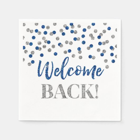 Blue Silver Confetti Welcome Back Napkins Servet (Voorkant)