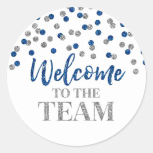 Blue Silver Confetti Welcome to Team Ronde Sticker
