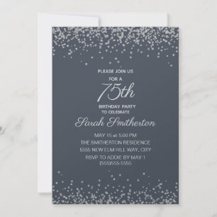 Blue Silver Diamond Glitter 75e Verjaardag Kaart