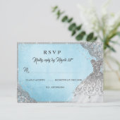 Blue Silver Diamond Sparkle Gown RSVP Kaartje (Staand voorkant)