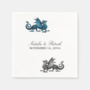 Blue Silver Dragon Wedding Paper Napkins Servet