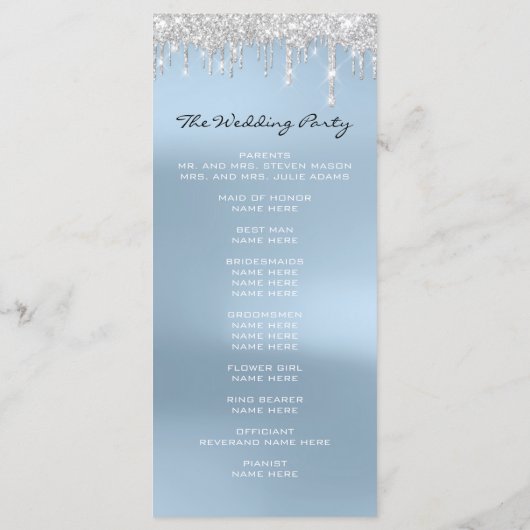 Blue Silver Drips Event Wedding Program Formal Programma (Achterkant)