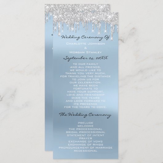 Blue Silver Drips Event Wedding Program Formal Programma (Voorkant / Achterkant)