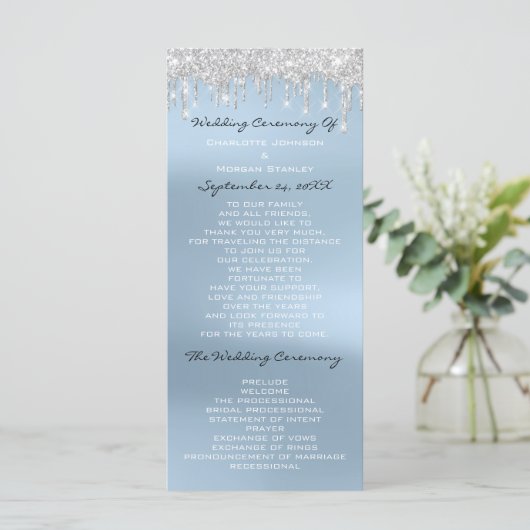 Blue Silver Drips Event Wedding Program Formal Programma (Staand voorkant)