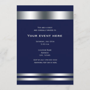 Blue Silver Elegant Dinner Party Event Invitation Kaart