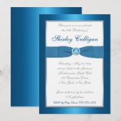 Blue, Silver en White 65th Birthday Invitation Kaart (Voorkant / Achterkant)