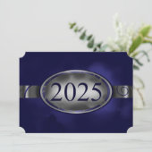 Blue & Silver Floral Button 2025 Afstudeerfeest Kaart (Staand voorkant)