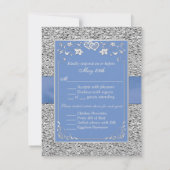 Blue Silver Floral Hearts FAUX Foil Wedding RSVP (Dos)