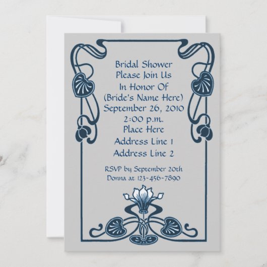 Blue Silver Floral Swirls Vrijgezellenfeest Invite Kaart (Voorkant)