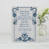 Blue Silver Floral Swirls Vrijgezellenfeest Invite Kaart (Staand voorkant)