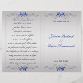  Blue Silver Floral Swirls Wedding Programme (Voorkant)