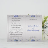  Blue Silver Floral Swirls Wedding Programme (Staand voorkant)