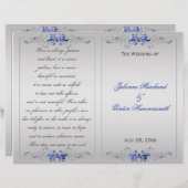  Blue Silver Floral Swirls Wedding Programme (Voorkant / Achterkant)