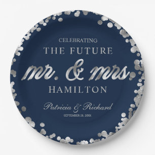 Blue Silver Future Mr en Mrs Engagement Party Papieren Bordje