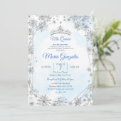 Blue & Silver Geometric Mis Quince Invitation Kaart (Staand voorkant)