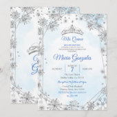 Blue & Silver Geometric Mis Quince Invitation Kaart (Voorkant / Achterkant)