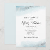 Blue Silver Glitter Boy Baby shower Kaart (Voorkant / Achterkant)