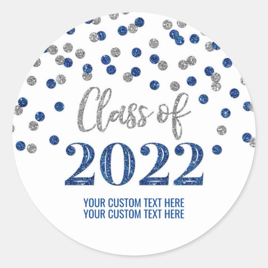 Blue Silver Glitter Confetti Afstuderen 2022 Ronde Sticker (Voorkant)