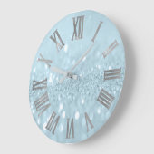 Blue Silver Glitter Gray Metal Roman Numbers Grote Klok (Hoek)