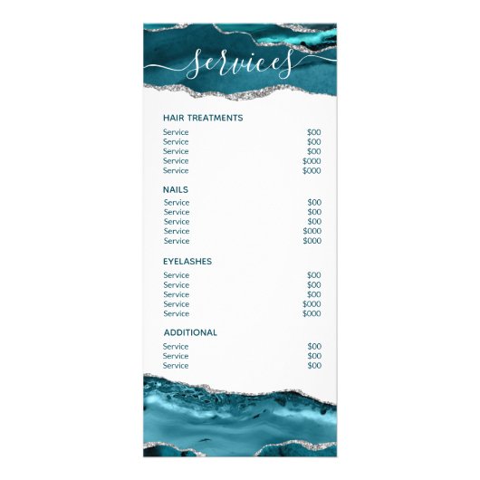 Blue Silver Glitter Modern Chic Service Price Menu (Dos)