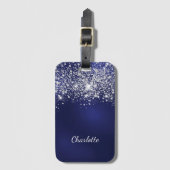 Blue Silver glitter-monogram met de naam script Bagagelabel (Voorkant (verticaal))