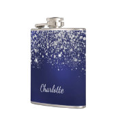 Blue Silver glitter-monogram met de naam script Heupfles (Links)