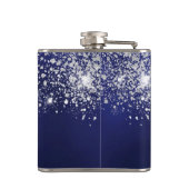 Blue Silver glitter-monogram met de naam script Heupfles (Achterkant)