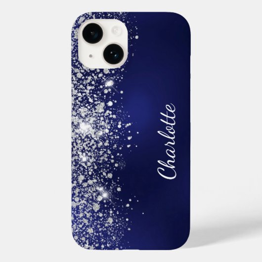 Blue Silver glitter-naamscript Case-Mate iPhone Case (Achterkant)