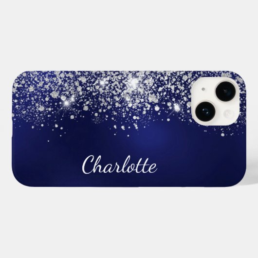 Blue Silver glitter-naamscript Case-Mate iPhone Case (Achterkant (horizontaal))