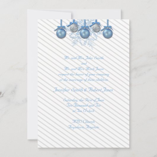 Blue Silver Glitter Ornaments Wedding Invitation Kaart (Voorkant)