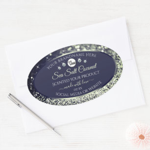 Blue Silver Glitter Product Label Logo Rhinestones