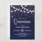 Blue Silver Glitter Sparkles Lights Quinceañera Kaart (Voorkant)