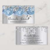 Blue Silver Grey Glitter Drip Logo Event Planner Visitekaartje (Voorkant / Achterkant)