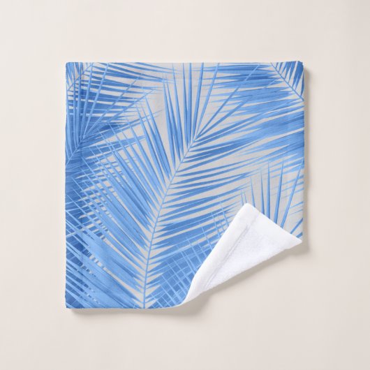 Blue Silver Grey Palm Feuilles Dream #1a (Gant de toilette)