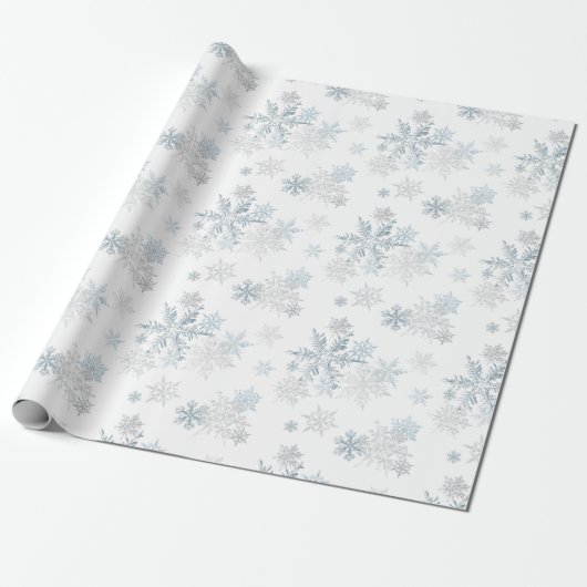 Blue Silver Grey Snowflake Wonderland Cadeaupapier (Uitgerold)