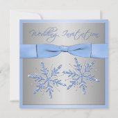 Blue, Silver Grey Snowflakes Mariage Invitation (Devant)