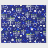 Blue & Silver Hanukkah Menorah Cadeaupapier (Vlak)