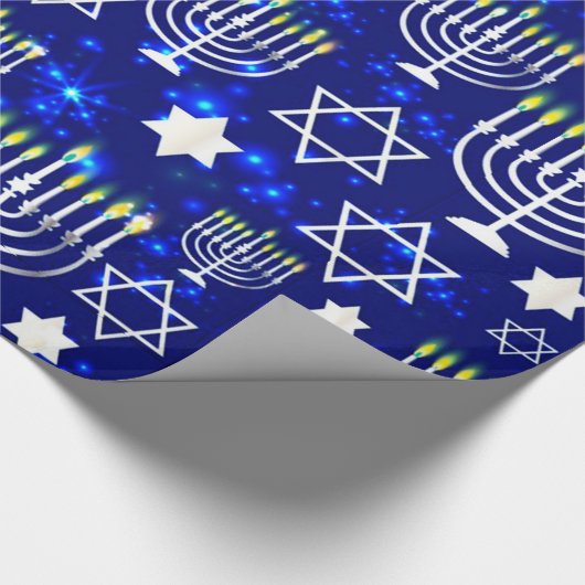 Blue & Silver Hanukkah Menorah Cadeaupapier (Hoek)
