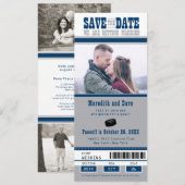 Blue Silver Hockey Ticket Weddenschap Save the Dat Date (Voorkant / Achterkant)